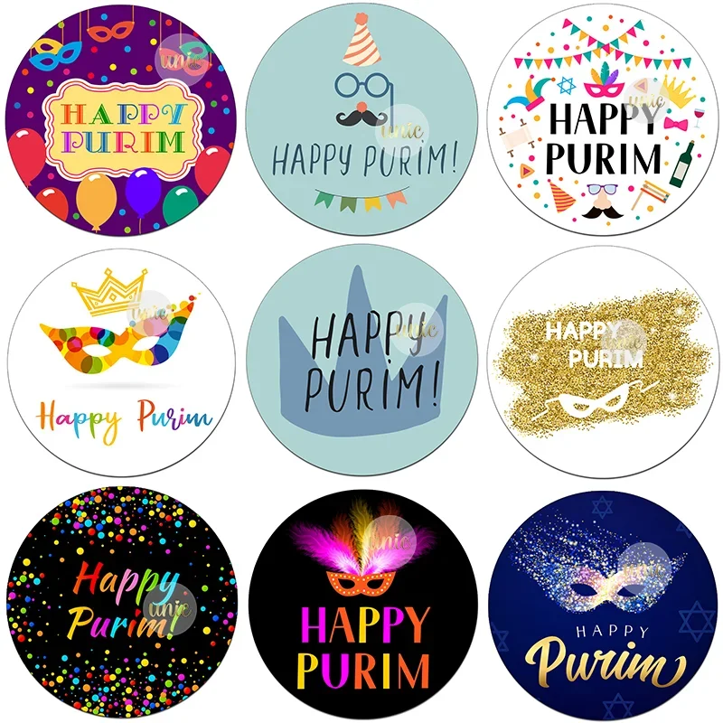 Happy Purim Label Stickers Self Adhesive Seal Stickers Greeting Jewish Holiday Festival Party Gift Bag Party Decor