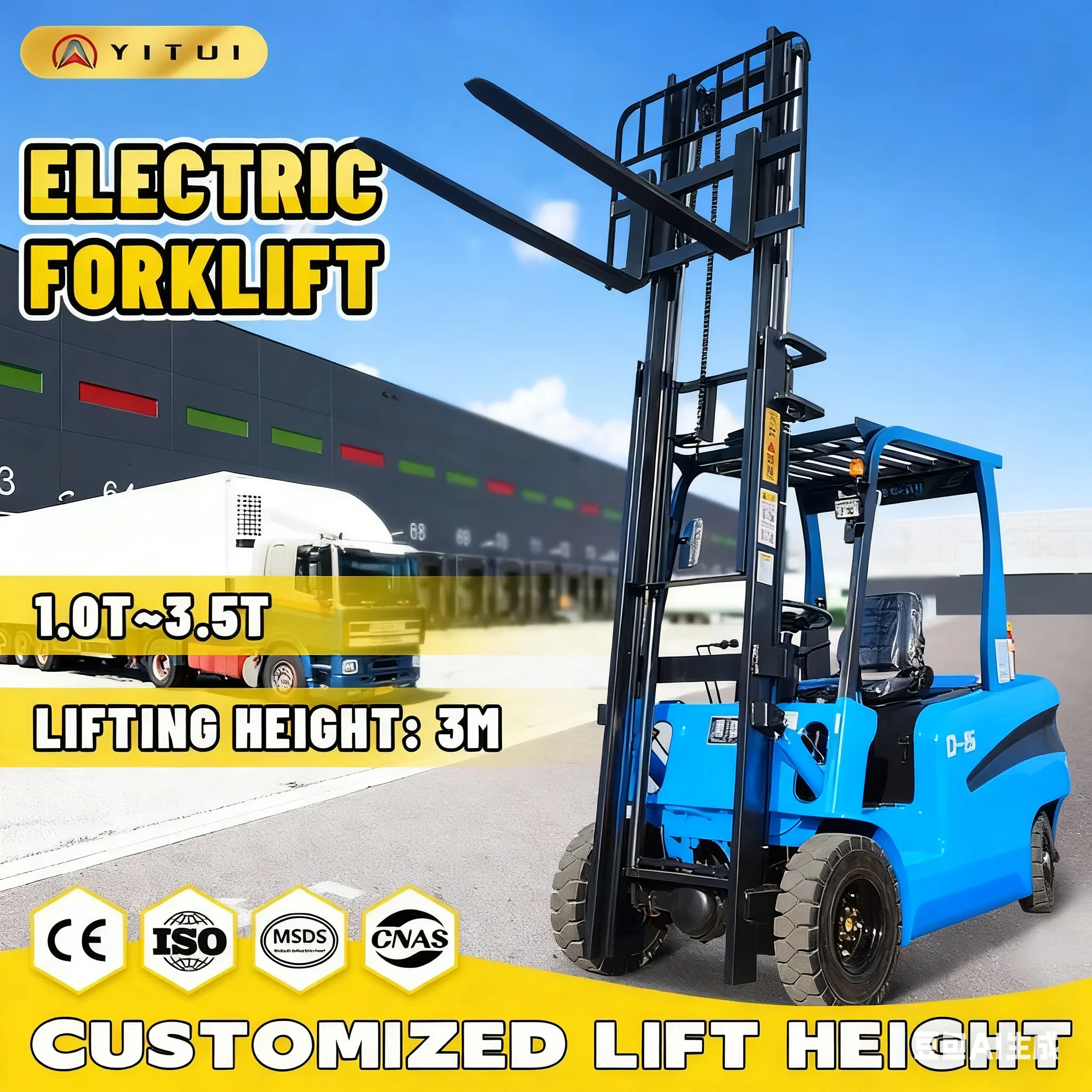 Carretilla elevadora eléctrica personalizada directa de fábrica, elevador resistente de 2 toneladas, multifuncional personalizado certificado para logística de almacén