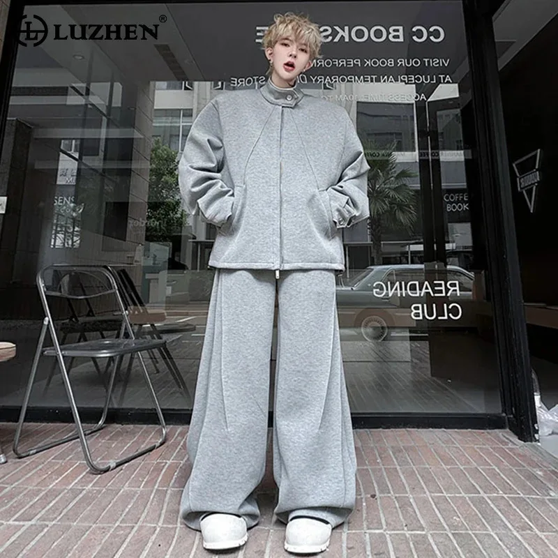 

LUZHEN Solid Color Two-piece Sets Men 2025 Autumn Handsome Original Streetwear Loose Casual Pants Stand Neck Male Jacket JY5584