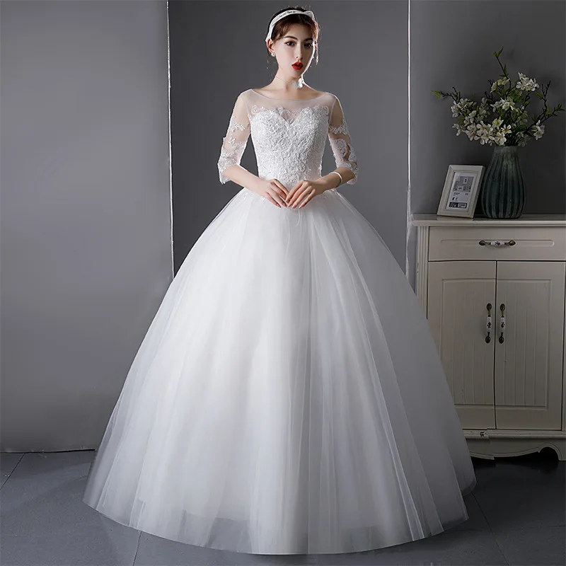 Classic O-neck Appliques Wedding Dresses Organza Three Quarter Sleeves Formal Vestidos De Fiesta Chinese Manufacturer