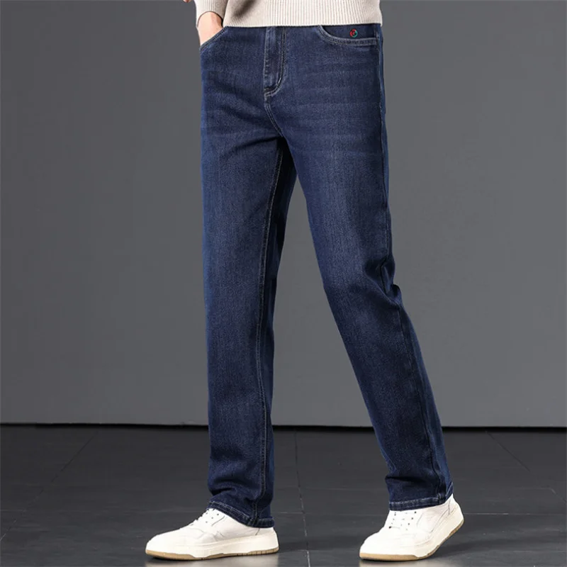 Men'S Loose Straight-Leg Jeans Spring And Autumn, Plus Size Casual Business Pants Middle-Aged, Mid-Waist, Deep Crotch, D