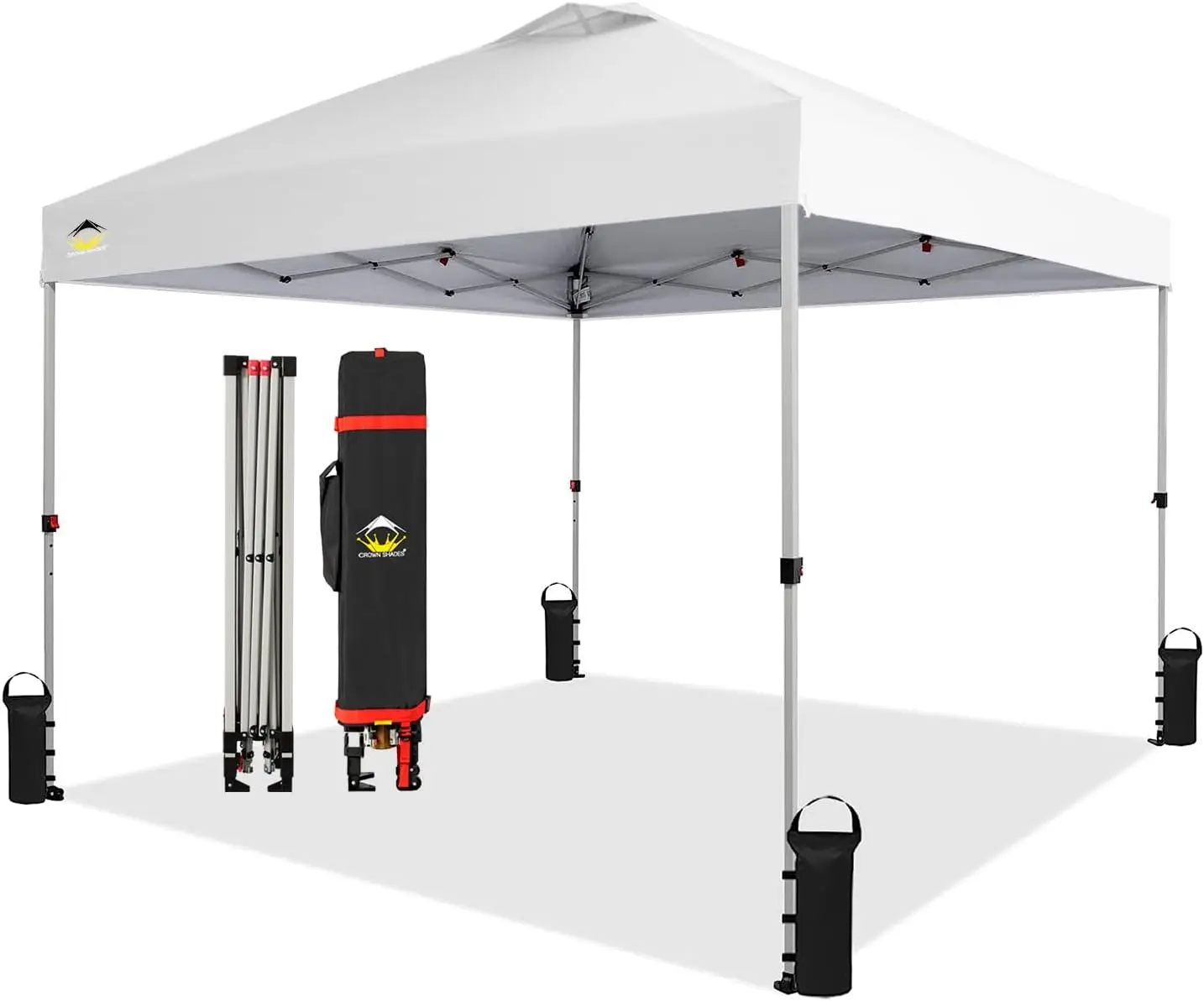 

Crown Shades 10x10 Pop up Canopy Outside Canopy, Patented One Push Tent Canopy with Wheeled Carry Bag, Bonus 8 Stakes