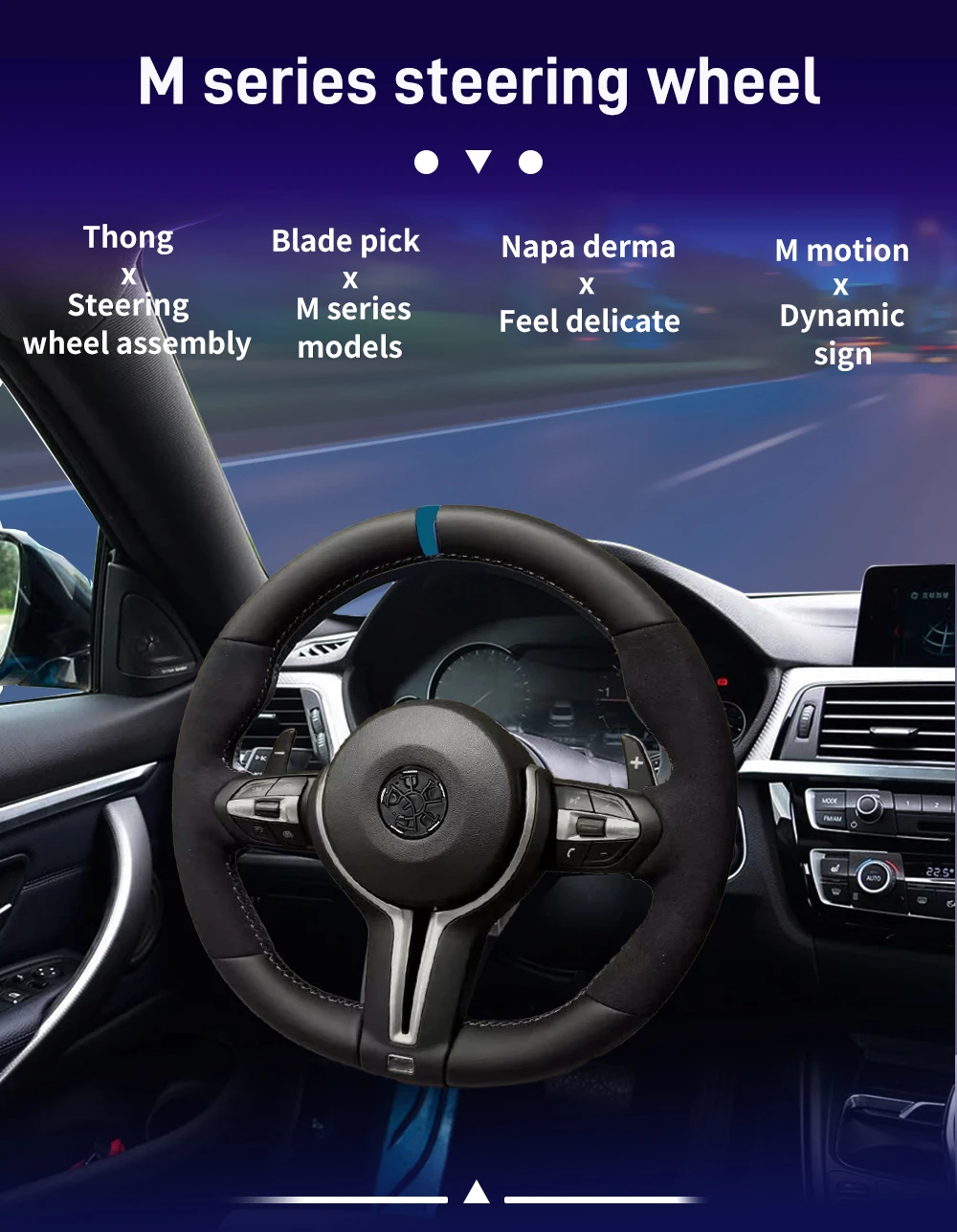 Blaues Leder-Lenkrad-Upgrade für BMW F20 F22 F23 F25 F30 F34 F36 F10 F07 F01 E87 E90 E70 Maßgefertigtes Auto-Zubehör – Detail 4