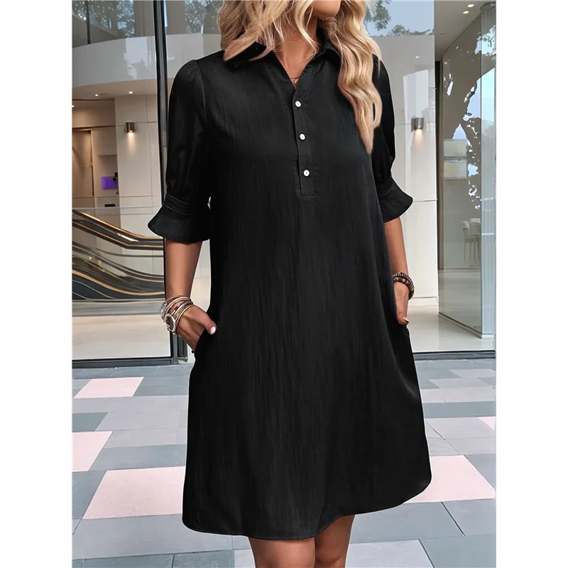 CYL-Womens Casual Shirt Dress Ruffle Sleeve Button Down Shift Summer Dresses With Pockets