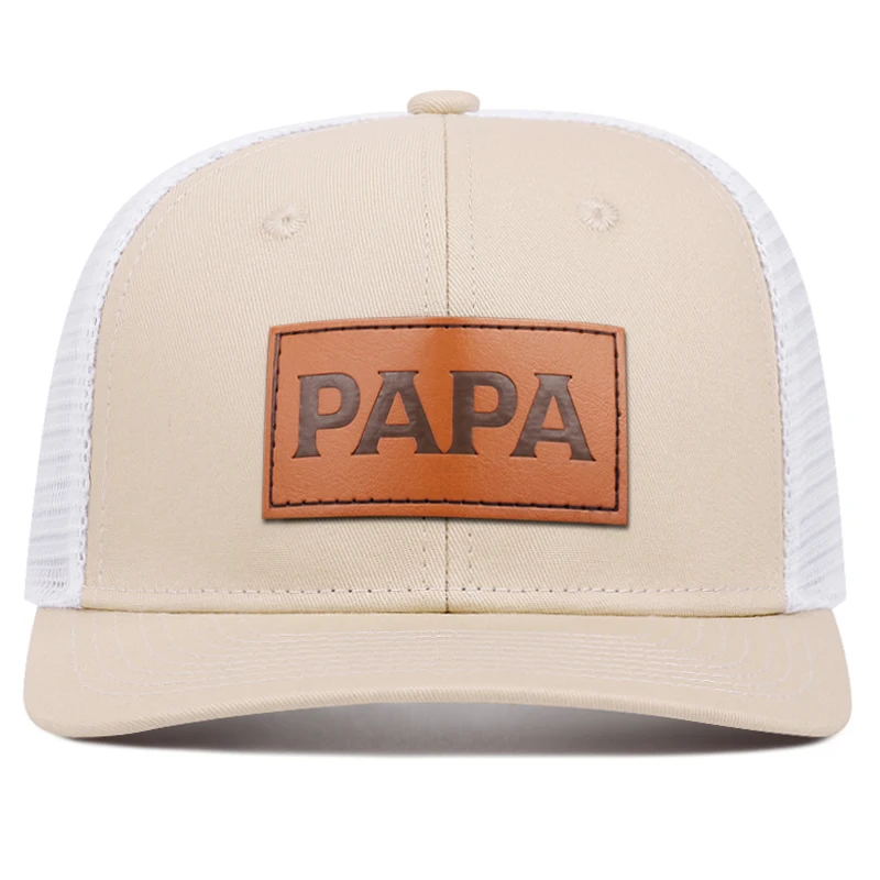 Fashion Men\'s PAPA Leather Label Mesh Hat Adjustable Street Dance Baseball Hat Summer Unisex Fisherman Fishing Hat Truck Cap