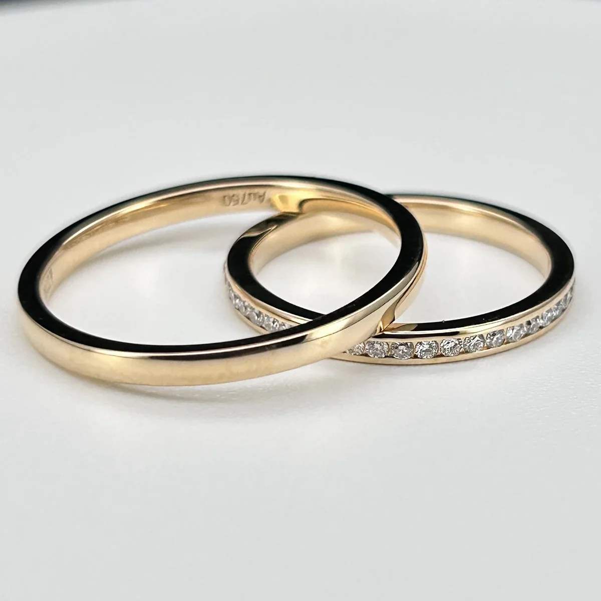 18K Yellow Gold Lab Grown Diamond 2mm Width Couple Band Ring