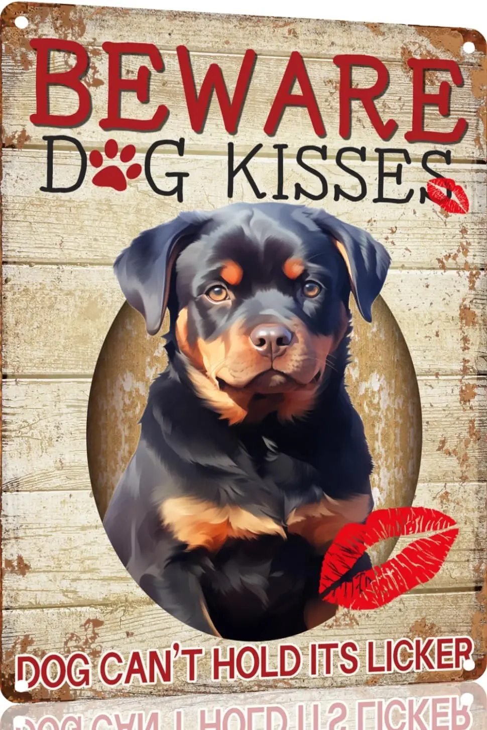 Rottweiler Decor Beware of Dog Kisses Metal Sign Funny Dog Tin Sign Funny Dog Warning Wall Art Dog Signs For Yard Sign Outdoor D