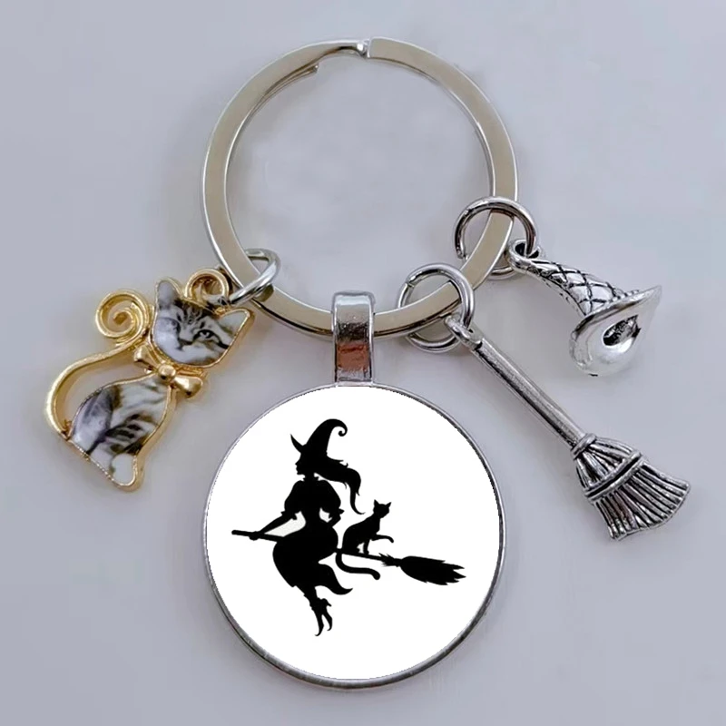 Czarownica drukuj gotyckie szkło cabochon impreza z okazji halloween portfel tote brelok najlepszy prezent