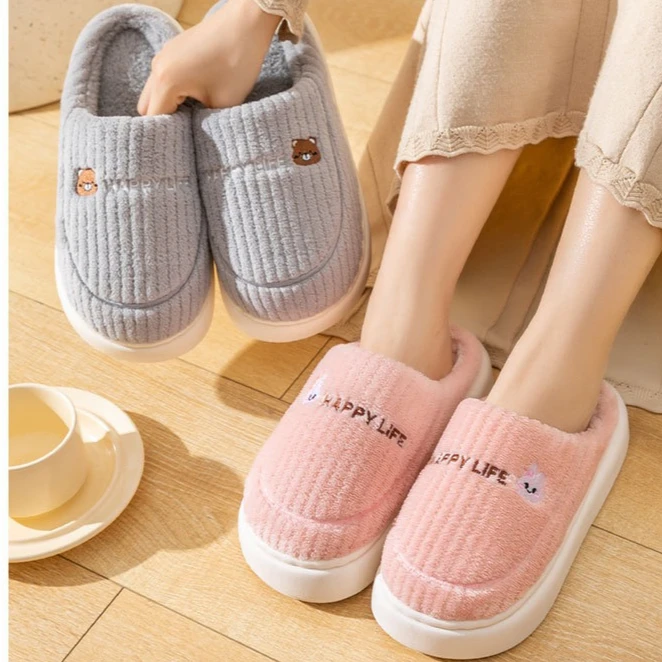 

Women's home velvet cotton slippers, autumn and winter indoor thick soled warm, anti slip, wear-resistant plush slippers