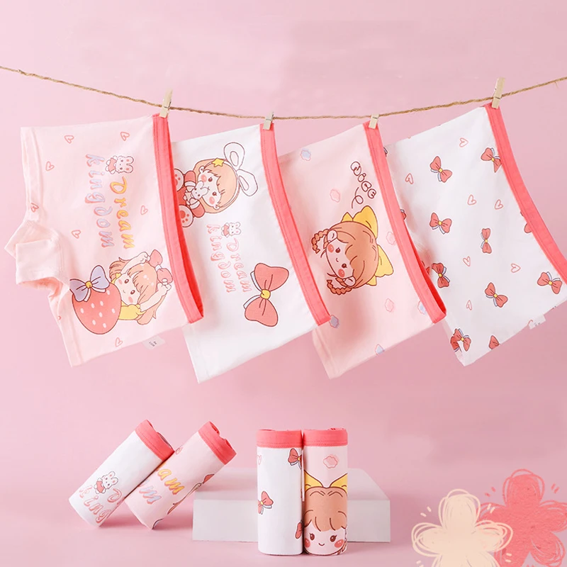 

4pcs/set Cotton Girl's Panties Babys Lovely Character Pattern Cartoon Briefs Students Boxer Kids Soft Underwear Childrens Panty