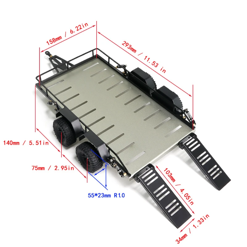 1:18 metal remote control car trailer cargo carrier, suitable for TRX4M SCX24 FCX24 1/18 1/24 remote control car upgrade parts