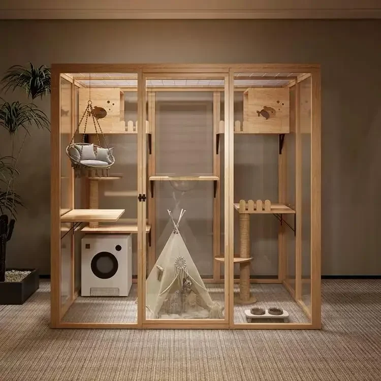 a forCustomizable Size Large Commercial Panoramic Glass Luxury Wood Indoor Cat Villa House Modern Design For Mall Apartment