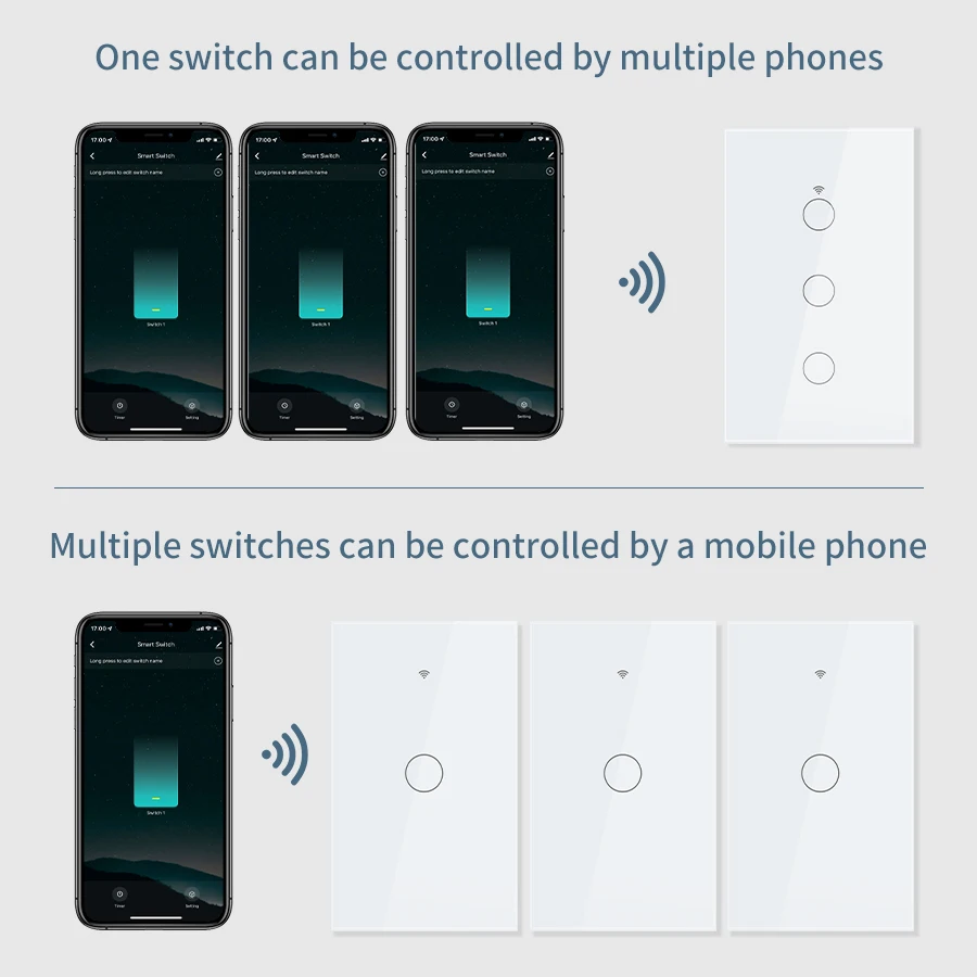 Tuya Smart Switch US Light Switch cavo neutro/nessun cavo neutro richiesto interruttore tattile WiFi 1/2/3/4 Gang funziona con Alexa Google