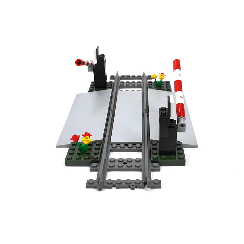 MOC City Train Crossing Warning Light Track Lifting Bar Railway Track Train Aisle Building Blocks Scene Children Toys Gift