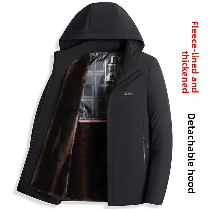 

Thiened Fce Lined Men's Cotton Jaet Winter Warm Outerwear Oversize Coat for Middle-Aged And ly Autumn Faion