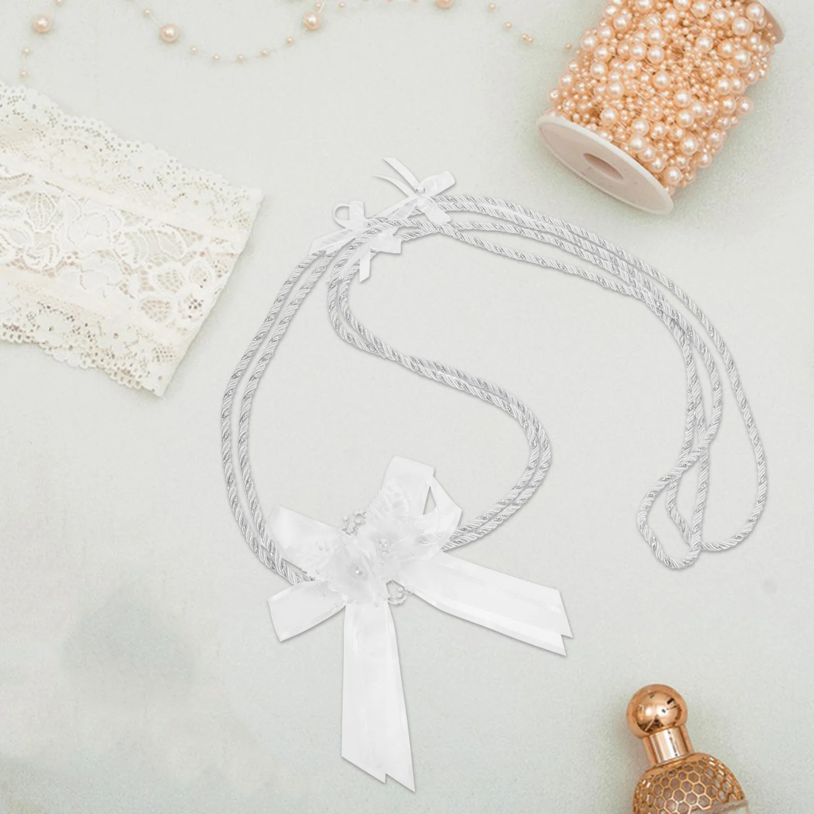 

White Wedding Lasso Rope Pearls Romantic Bow Essential Church Wedding Bridal Ceremony Unity Cord Lasso Rope Decor