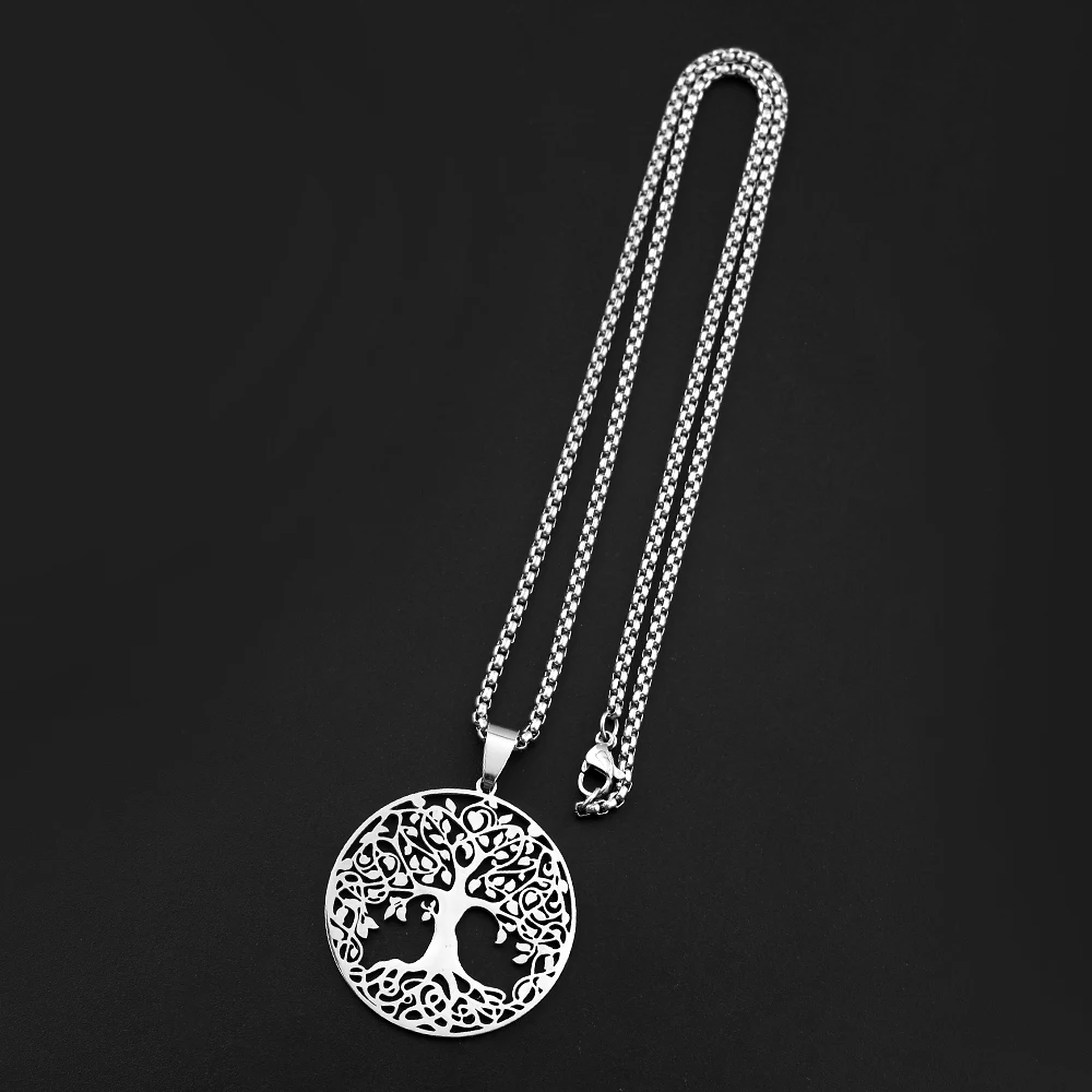 Stainless Steel Tree of Life Pendant Necklace Hollow Leaf Family Life Tree Necklaces Women Men Classic Spiritual Jewelry Gifts