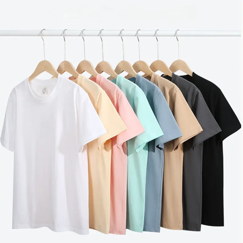 

Men's Women T Shirt Summer 250gsm 100%Cotton Tops Women Solid Color Short Sleeve Couple T-Shirts Tees
