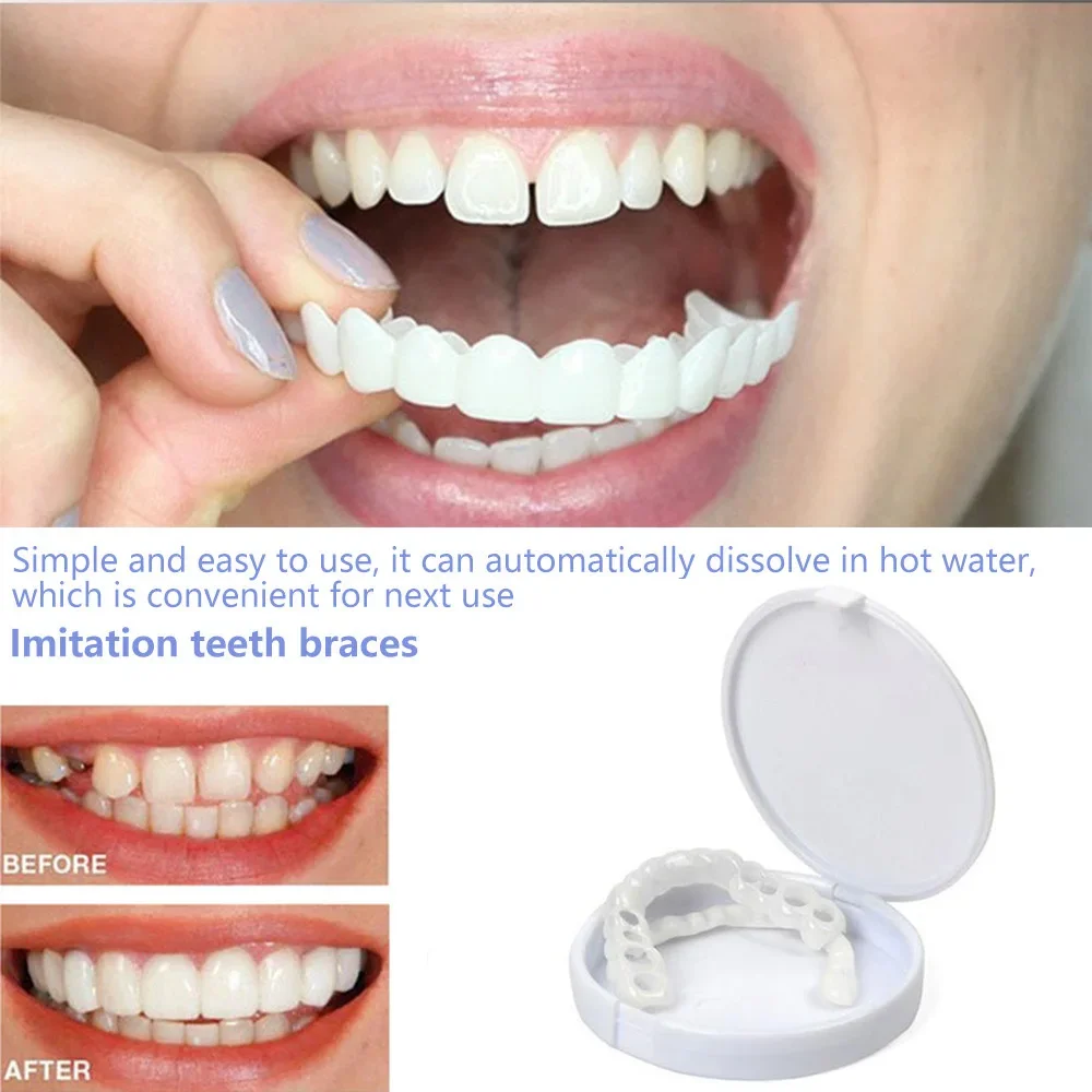 

Sdotter New Fake Teeth Artificial Braces Teeth Whitening Snap On Silicone Smile Veneers Upper & Lower Teeth Brace Cover Dental