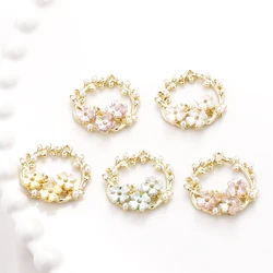 4pcs 23mm alloy hollow out wreath pearl Resin Flower Pendant DIY hand jewelry earrings bracelet accessories materials