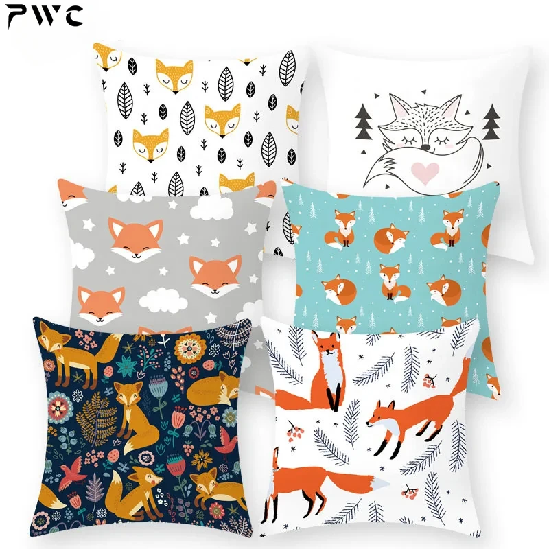 

Cartoon Fox Animal Decorative Cushions Pillowcase Polyester Cushion Cover Throw Pillow 45*45 Sofa Decoration Pillowcover