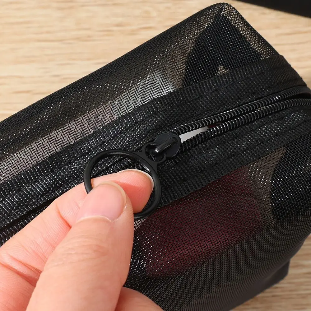 1Pcs New S/M/L Mesh Toiletry Bag Solid Small Portable Cosmetic Bag Black Zipper Opening Makeup Organizer Men Women