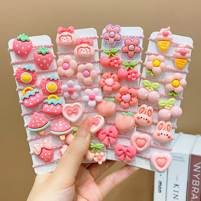 

10Pcs Sweet Cute Girls Baby Hairband Pink Series Strawberry Bow Fruits Hair Circles Elastic Rubber Princess Kids Accessories