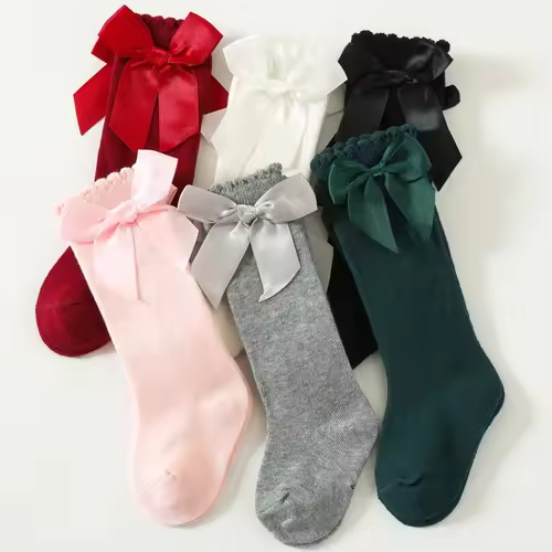 Baby Girls Bow Knee High Socks Cute Kids Girl Student Princess Sock Children Solid Color Cotton Socks Infant Newborn Clothing - Image 2