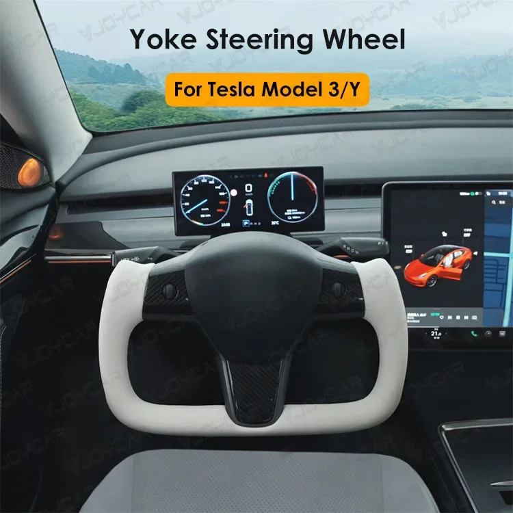 عجلة قيادة جلدية جديدة للسباق الرياضي Yoke2.0 مناسبة لملحقات تسلا موديل Y موديل 3 تعديل السيارة للحفاظ على الأصل
