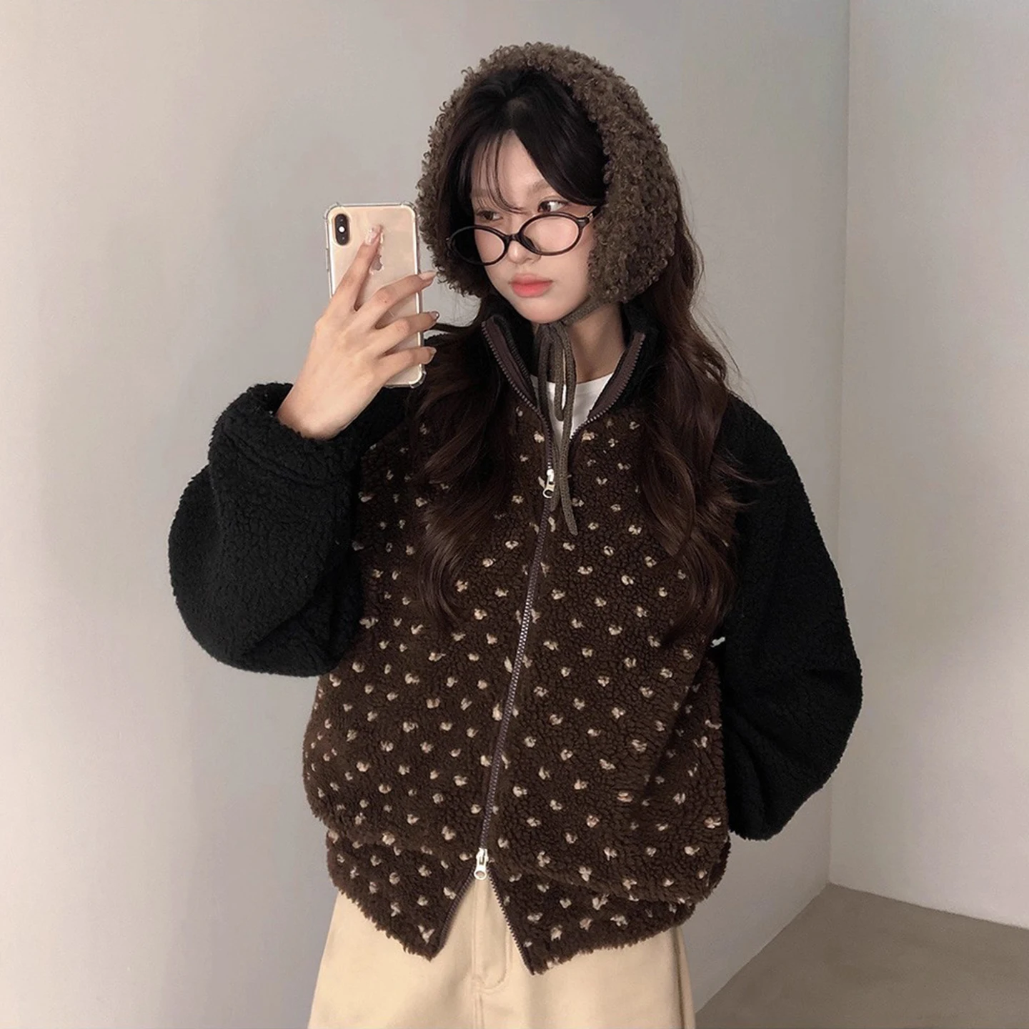 Thiened Long Sve ラムファースウェットジャケット女性のダブルジッパーパーカーコート冬の新しい Sle 暖かい綿の服