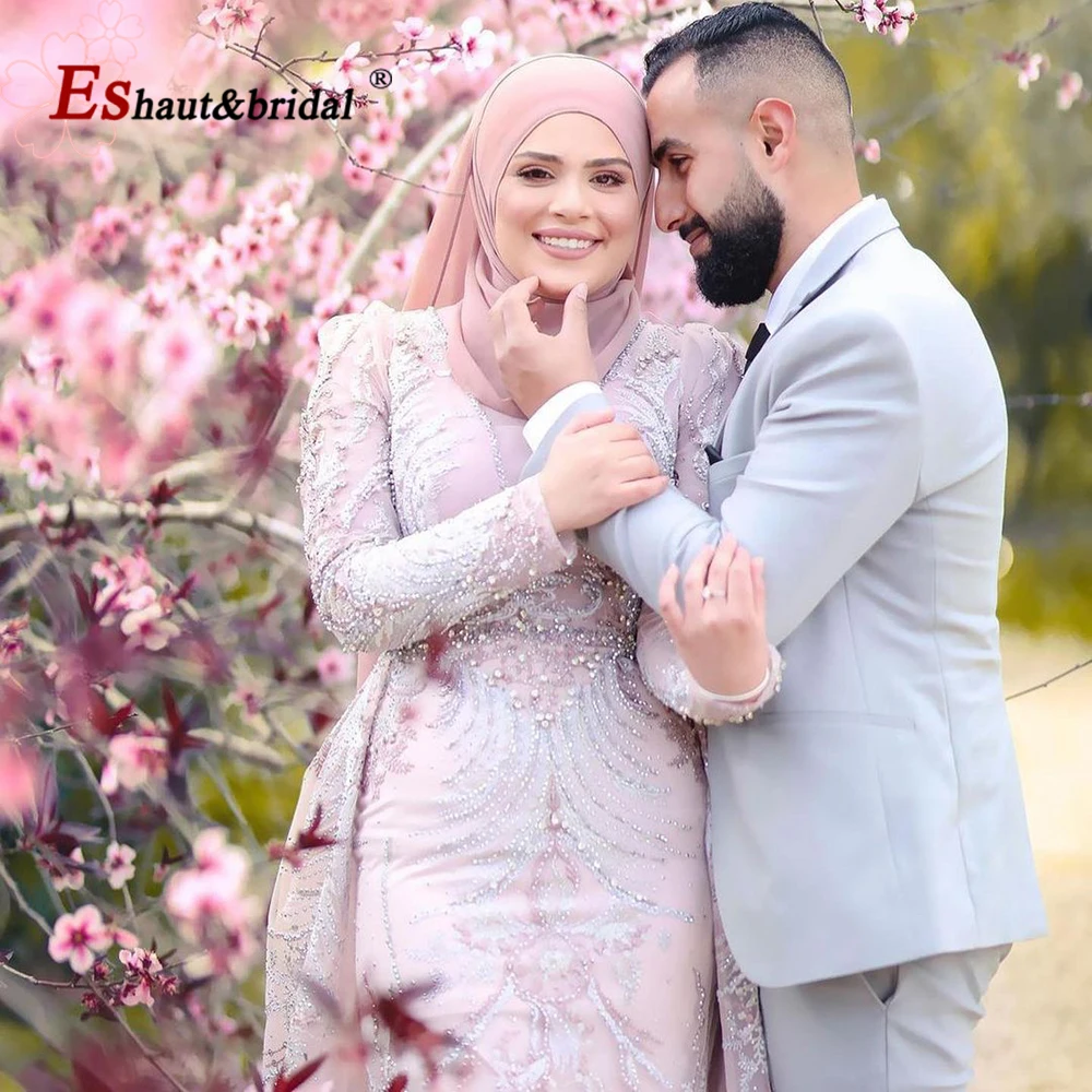 Robe de soirée sirène élégante en dentelle faite à la main pour femme, col en V, manches longues, cristal, rose de Dubaï, Rhformel, fête de mariage, quoi que ce soit, 2023