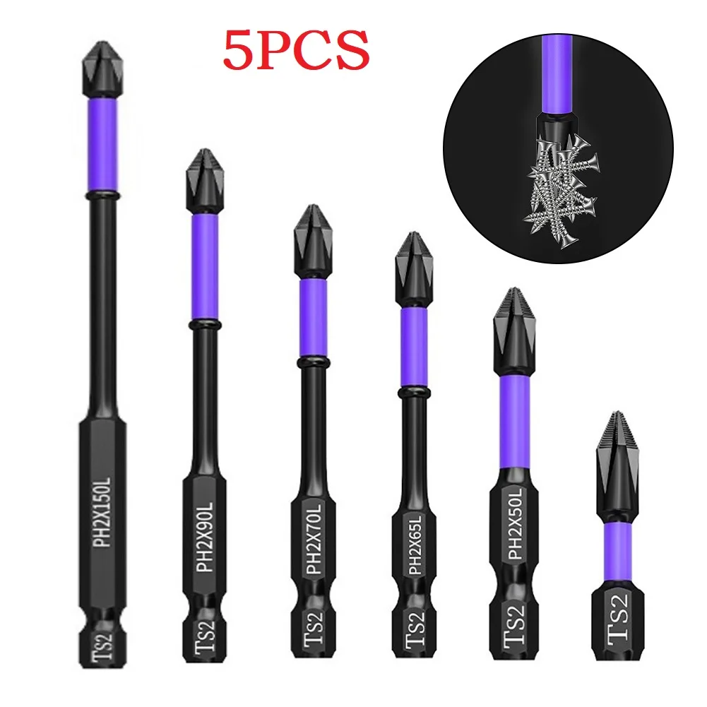 5PC Non-slip PH2 Magnetic Alloy Steel Batch Head Cross Screwdriver Hardness Drill Bits 25 50 65 70 90 150mm Hand Tools