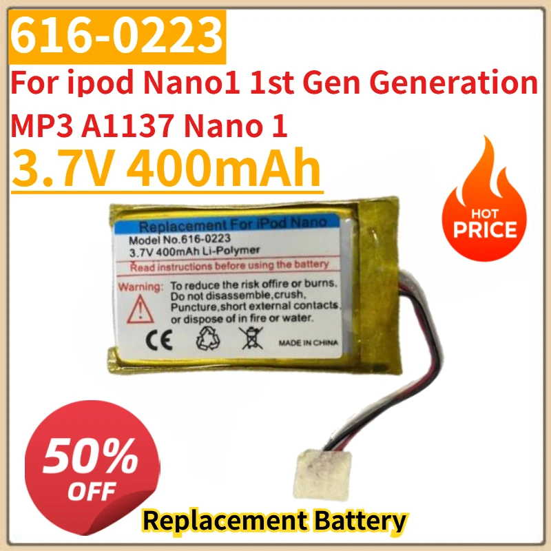 

New Replacement 616-0223 Battery 3.7V 400mAh For ipod Nano1 1st Gen Generation MP3 A1137 Nano 1 Batteries + Tools