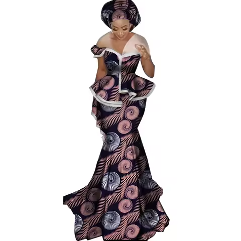 African Dresses for Women Traditional African Print Dress Ankara Dress with Floral Robe Africaine Femme Evening Dresses WY3244