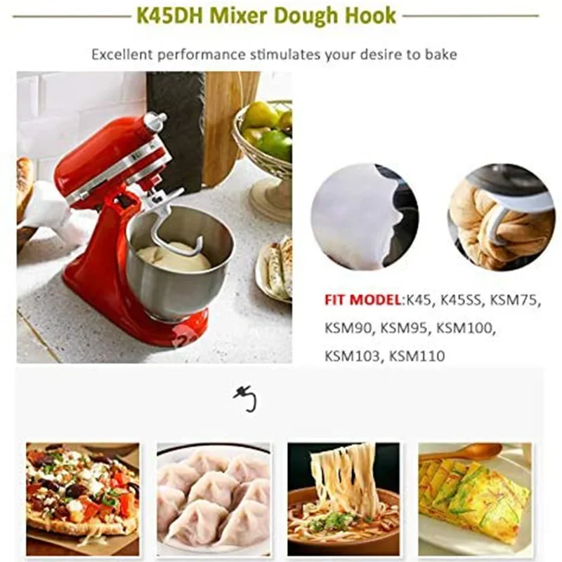 4.5 QT dough hook replacement kitchen mixer auxiliary accessories suitable for K45DH, KSM90 K45 vertical mixer