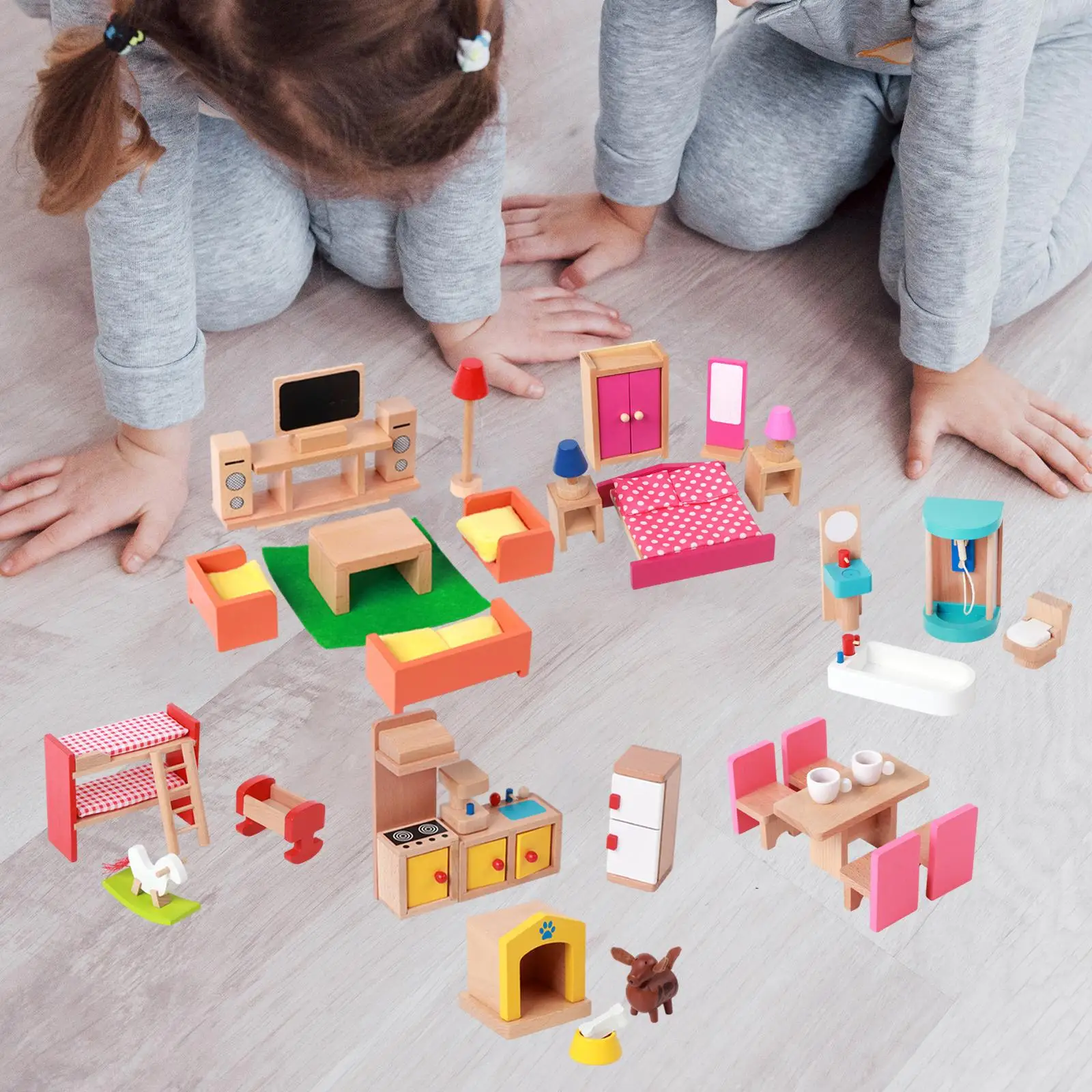 Wooden Dollhouse Furniture Decoration Wood Miniature Small People House Accessories