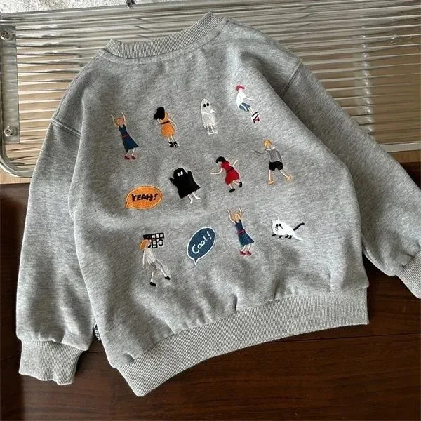 2025 Spring New Children Cotton Sweatshirt Cartoon Embroidery Boys Girls Long Sleeve Casual Pullover Tops Kids Bottoming Shirts