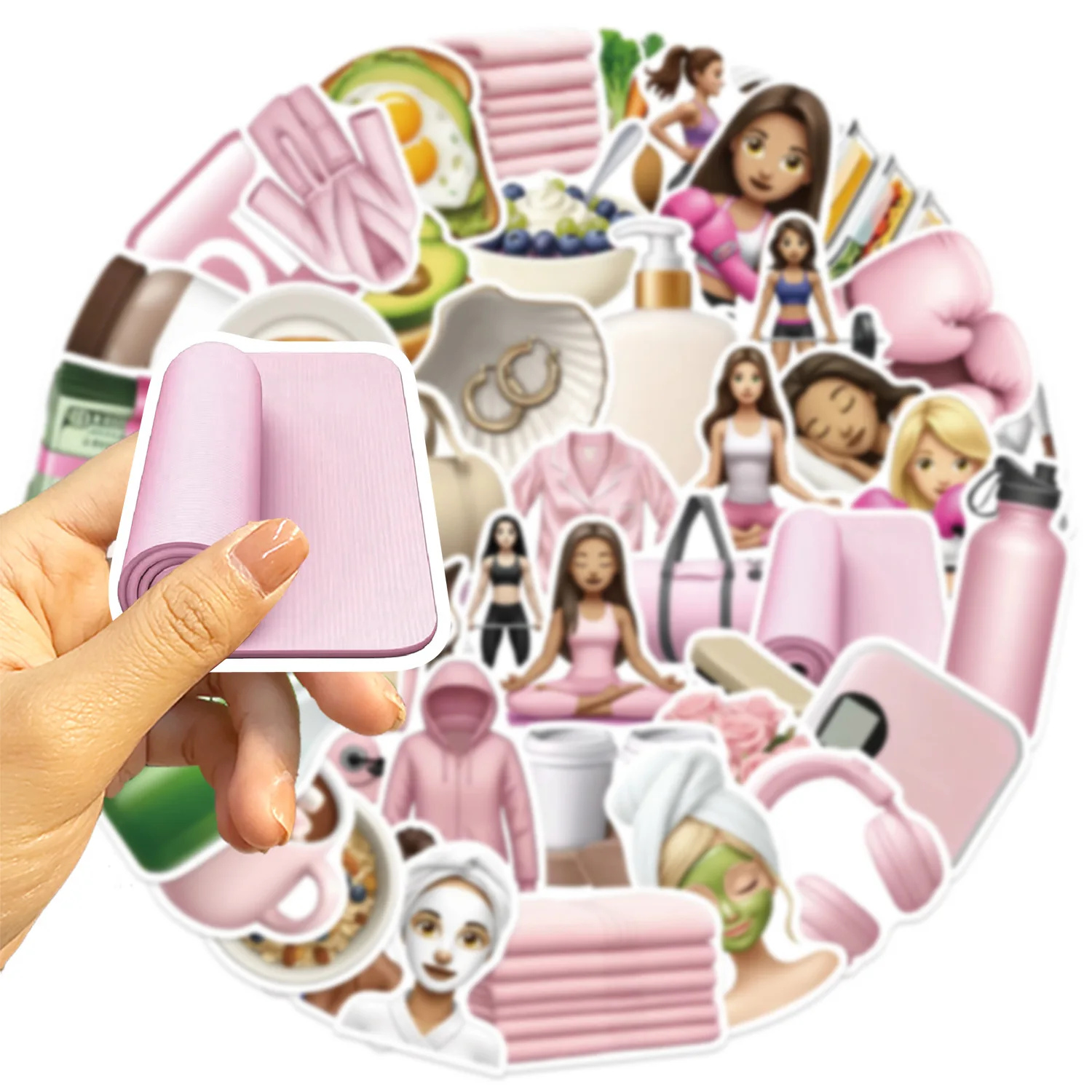 

50PCS Pink Girl Exercise Graffiti Stickers Creative Decoration Suitcase Guitar Mobile Phone Case DIY Waterproof Stickers Gifts