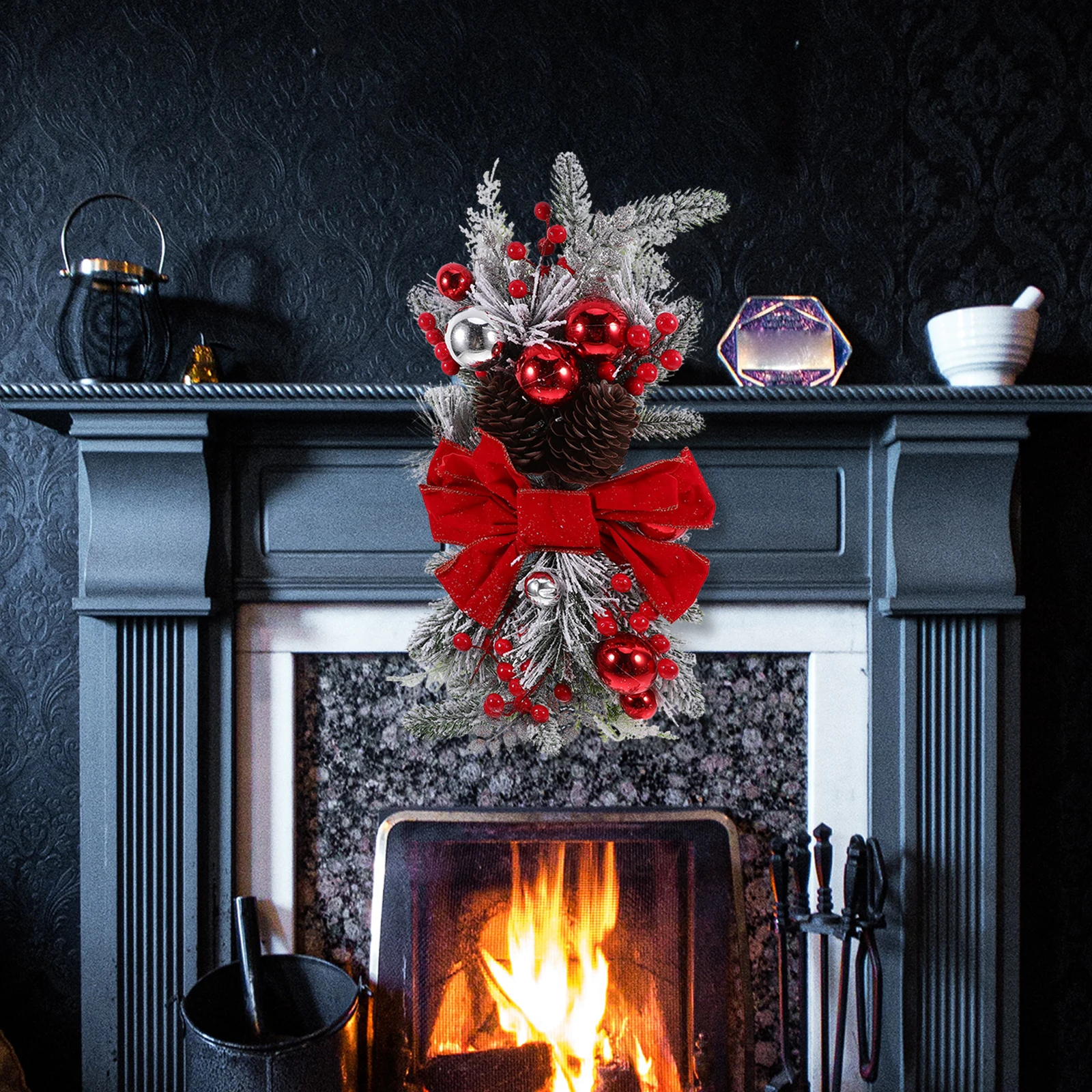 

Christmas Decorations Outdoor Ornaments Wreath Lights Lighted Red Cloth Garland Dining Table