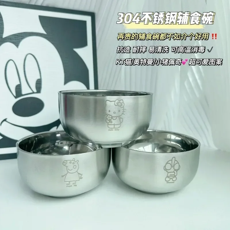 

Sweet Kuromi Sanrio Ins Kawaii Fashion Double Bowl Cute Cartoon Hello Kitty Anti Hot Heat Insulation Tableware Gifts for Kids