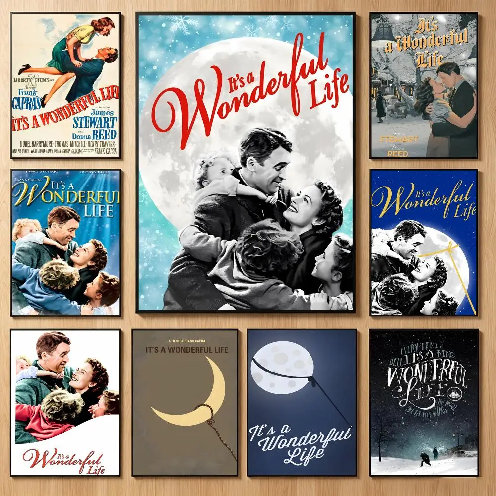 Classic Holiday Movie I-Its A Wonderful Life Poster Classic Self-Adhesive PP Wall Sticker for Living Room Bar Decor Gift