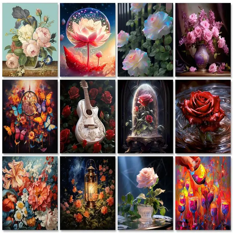 

GATYZTORY Diamond Painting Rose Vase Handicraft Unique Gift For Adults Mosaic Flower Cross Stitch Kits Rhinestones Picture Home