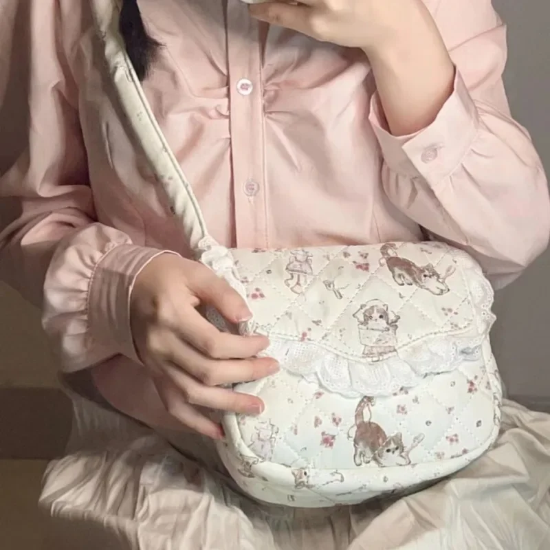 Xiuya Zarif Sevimli Bayan omuzdan askili çanta Tatlı Kawaii Kedi Kore Tarzı Moda Crossbody Çanta Küçük Yaz Yumuşak Edebi Çanta