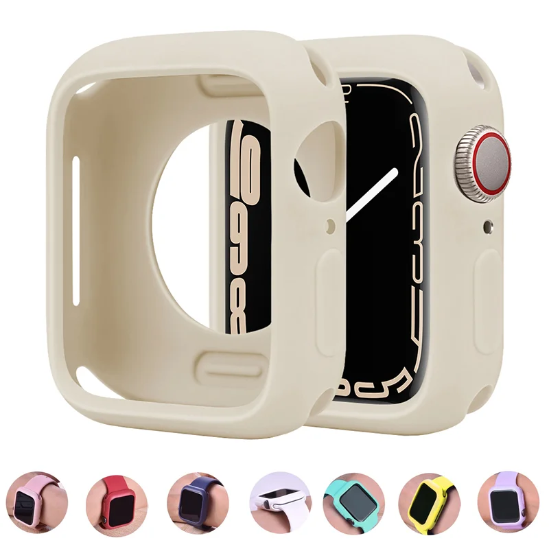 Soft Silicone Case for Apple Watch 45mm 41mm 40mm 44mm 42mm 38mm Bumper Cover Protection Shell for iWatch Series 9 8 7 6 SE 5 4