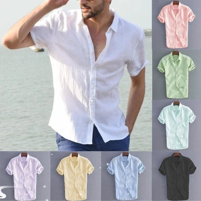 

Men's Casual Pure Color irt Stand Fit Linen ort Sve arp Collar Youthful ular Daily Wear Summer irt