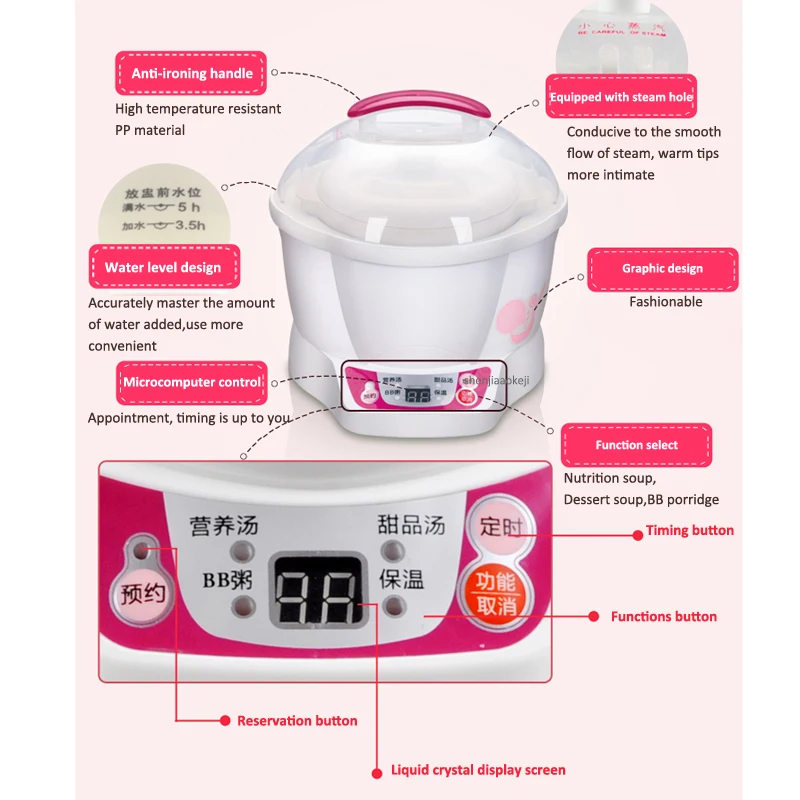 Mini olla eléctrica de cocción lenta para DDZ-7B, cocina de Comida inteligente para bebé, temporizador de cerámica, Stewing Tonic, sopa, gachas, nido de pájaros, olla para estofado, 0,7 L