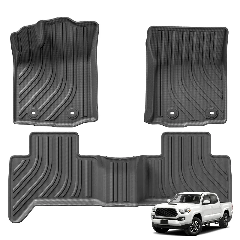 Fußmatten für Toyota Tacoma 5FT Short Bed 2016-2023 Nur Doppelkabine und Automatik, Allwetter-TPE 3D-Fußmatten Schwarz – Detail 2