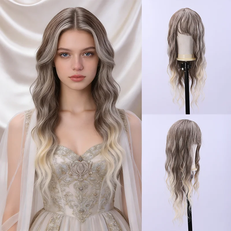 

29 inch selected dyed wavy long curly synthetic wig, naturally curled light colored shapeable wig, and waist length women's wig