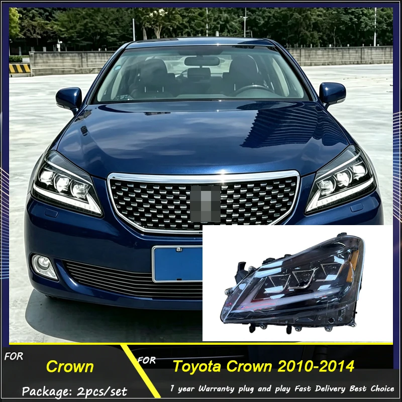 Car Modified LED Head Lamp Assembly, For Crown LED DRL + Sequential Flow Turn Signal For Toyota Crown S200 13/13.5 Gen 2010-2014