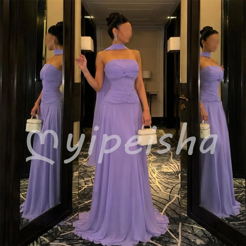 Purple Simple Sizes Available Chiffon Pleat Shawl A-line Sweetheart Evening Dresses Floor-Length for Woman Customized